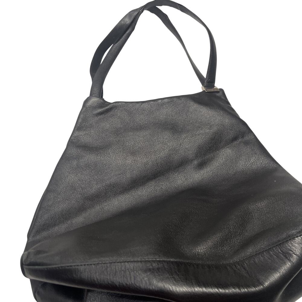 Vintage Furla Black Leather Shoulder Bag Slouchy Hobo Tote Silver Hardware Y2K